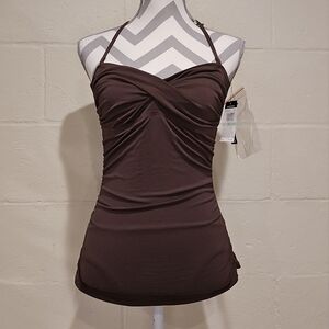 Jantzen Swimsuit Women’s Brown One Piece Ruched Sides Sewn In Cups W/Strap SZ 8.